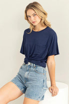 Hyfve Double Zero Wonderful Intentions Oversized Pocket Tee In Dark Night-Short Sleeves-Hyfve-Deja Nu Boutique, Women's Fashion Boutique in Lampasas, Texas