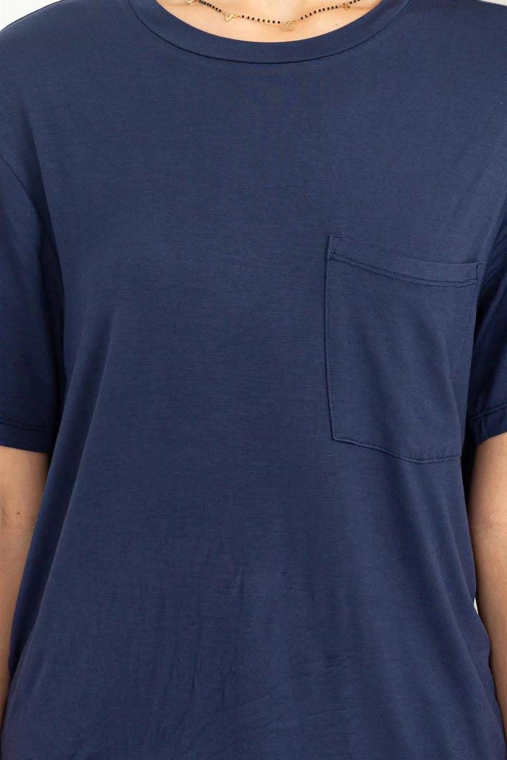 Hyfve Double Zero Wonderful Intentions Oversized Pocket Tee In Dark Night-Short Sleeves-Hyfve-Deja Nu Boutique, Women's Fashion Boutique in Lampasas, Texas