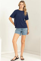 Hyfve Double Zero Wonderful Intentions Oversized Pocket Tee In Dark Night-Short Sleeves-Hyfve-Deja Nu Boutique, Women's Fashion Boutique in Lampasas, Texas