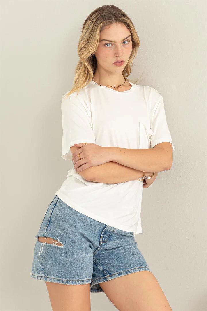 Hyfve Double Zero Wonderful Intentions Oversized Pocket Tee In Off White-Short Sleeves-Hyfve-Deja Nu Boutique, Women's Fashion Boutique in Lampasas, Texas