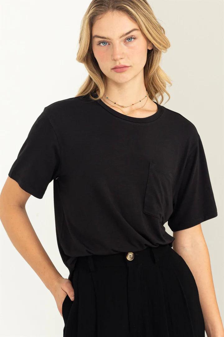 Hyfve Double Zero Wonderful Intentions Oversized Pocket Tee in Black-Short Sleeves-Hyfve-Deja Nu Boutique, Women's Fashion Boutique in Lampasas, Texas