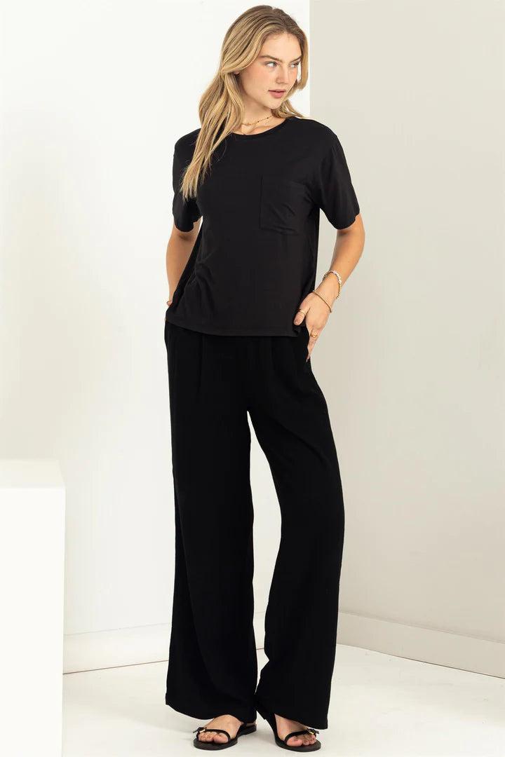 Hyfve Double Zero Wonderful Intentions Oversized Pocket Tee in Black-Short Sleeves-Hyfve-Deja Nu Boutique, Women's Fashion Boutique in Lampasas, Texas