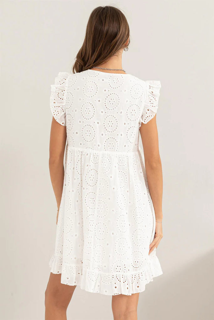 Hyfve Easy On Me Cotton Eyelet Mini White Dress-Dresses-Hyfve-Deja Nu Boutique, Women's Fashion Boutique in Lampasas, Texas