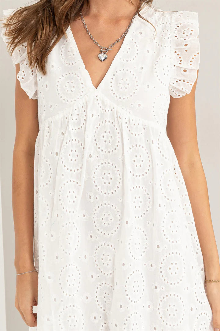 Hyfve Easy On Me Cotton Eyelet Mini White Dress-Dresses-Hyfve-Deja Nu Boutique, Women's Fashion Boutique in Lampasas, Texas