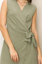 Hyfve Flirty Flair Knot-Detail Wrap-Effect Romper In Olive-Rompers & Jumpsuits-Hyfve-Deja Nu Boutique, Women's Fashion Boutique in Lampasas, Texas