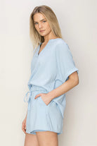 Hyfve Henley Top And Short Two Piece Set In Light Blue-Clothing Set-Hyfve-Deja Nu Boutique, Women's Fashion Boutique in Lampasas, Texas