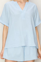 Hyfve Henley Top And Short Two Piece Set In Light Blue-Clothing Set-Hyfve-Deja Nu Boutique, Women's Fashion Boutique in Lampasas, Texas