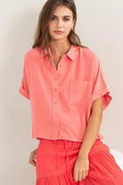 Hyfve Keep It Casual Linen Blend Shirt In Pink-Tops-Hyfve-Deja Nu Boutique, Women's Fashion Boutique in Lampasas, Texas