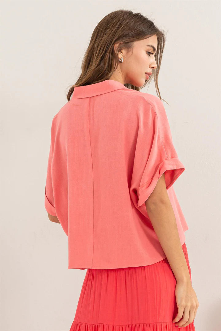 Hyfve Keep It Casual Linen Blend Shirt In Pink-Tops-Hyfve-Deja Nu Boutique, Women's Fashion Boutique in Lampasas, Texas