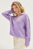 Hyfve Knit Collared Sweater in Lavender-Sweaters-Hyfve-Deja Nu Boutique, Women's Fashion Boutique in Lampasas, Texas