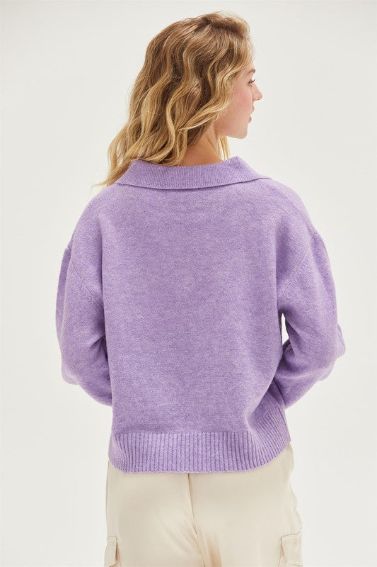 Hyfve Knit Collared Sweater in Lavender-Sweaters-Hyfve-Deja Nu Boutique, Women's Fashion Boutique in Lampasas, Texas