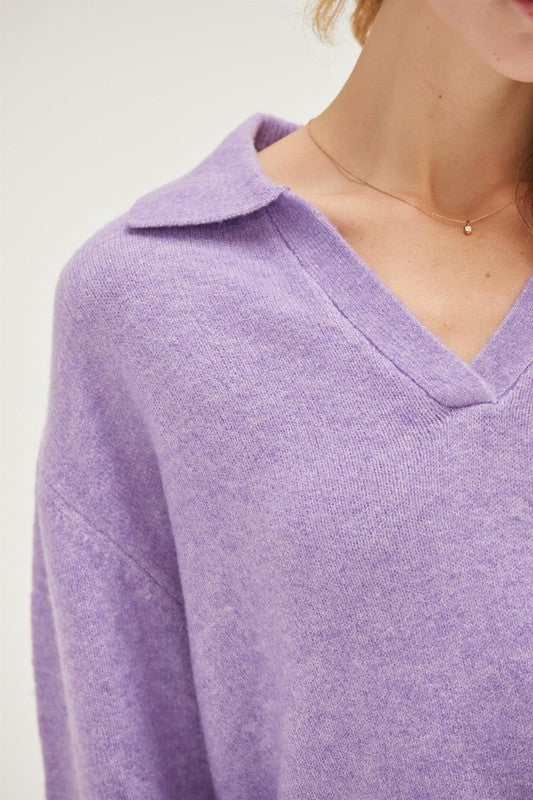 Hyfve Knit Collared Sweater in Lavender-Sweaters-Hyfve-Deja Nu Boutique, Women's Fashion Boutique in Lampasas, Texas