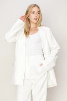 Hyfve Long Boyfriend Open Front Blazer In Off White-Blazers-Hyfve-Deja Nu Boutique, Women's Fashion Boutique in Lampasas, Texas