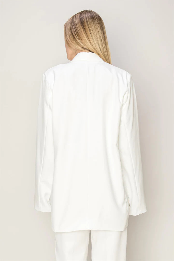 Hyfve Long Boyfriend Open Front Blazer In Off White-Blazers-Hyfve-Deja Nu Boutique, Women's Fashion Boutique in Lampasas, Texas