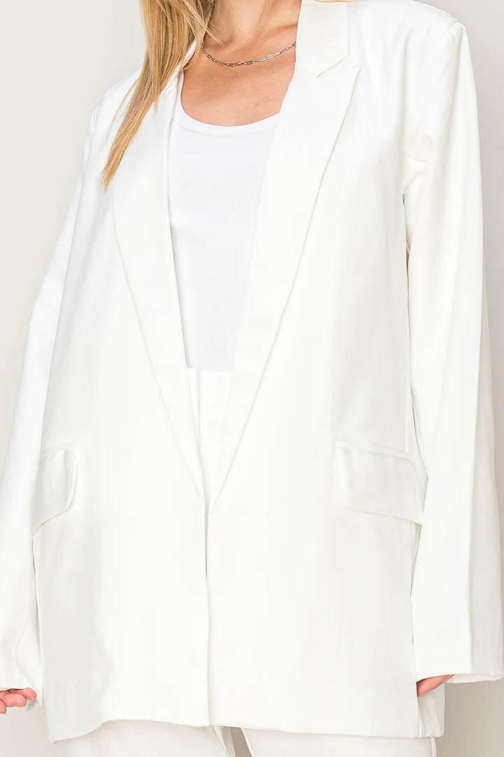 Hyfve Long Boyfriend Open Front Blazer In Off White-Blazers-Hyfve-Deja Nu Boutique, Women's Fashion Boutique in Lampasas, Texas