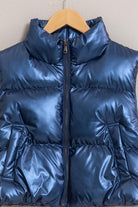 Hyfve Crop Puffer Vest in Metallic Blue-Vest-Hyfve-Deja Nu Boutique, Women's Fashion Boutique in Lampasas, Texas