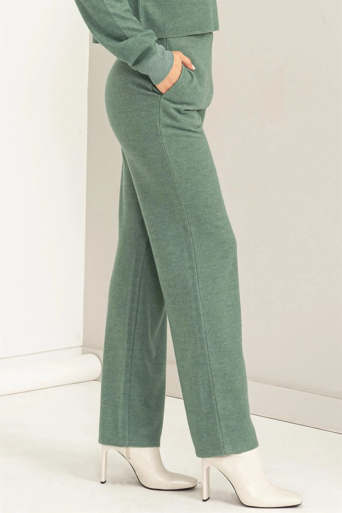 Hyfve Relaxed Livin High Waisted Wide Leg Pants In Gray Green-Pants-Hyfve-Deja Nu Boutique, Women's Fashion Boutique in Lampasas, Texas