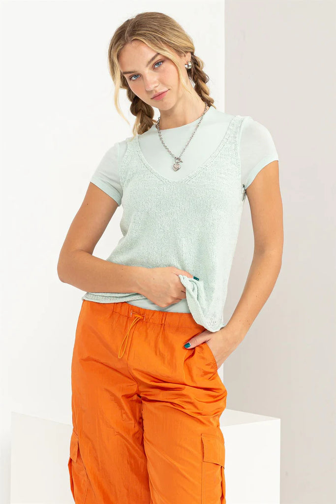 Hyfve Try Your Luck V Neck Sleeveless Sweater Top In Mint-Tops-Hyfve-Deja Nu Boutique, Women's Fashion Boutique in Lampasas, Texas