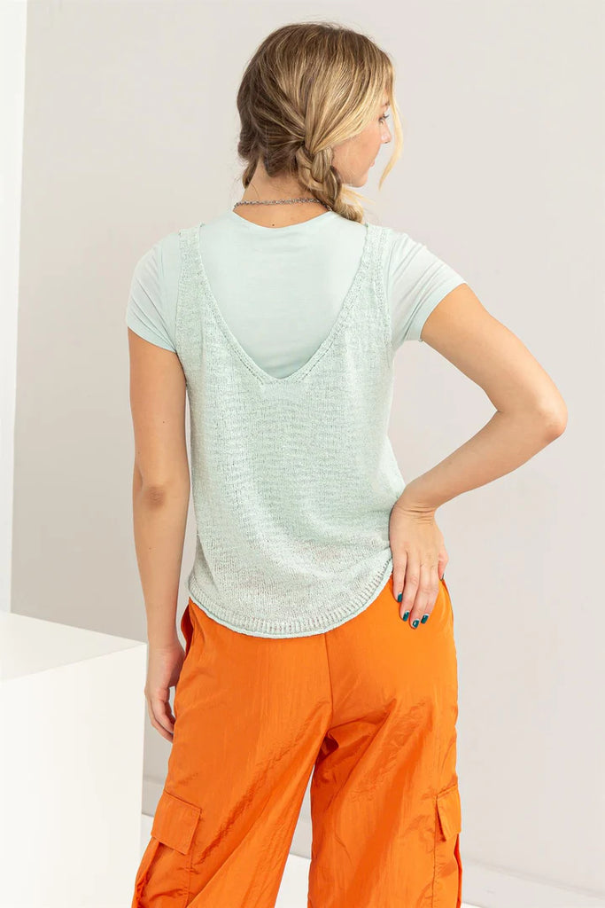 Hyfve Try Your Luck V Neck Sleeveless Sweater Top In Mint-Tops-Hyfve-Deja Nu Boutique, Women's Fashion Boutique in Lampasas, Texas