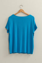 Hyfve V Neck Dolman Short Sleeve Basic Tee In Blue-shirts-Hyfve-Deja Nu Boutique, Women's Fashion Boutique in Lampasas, Texas