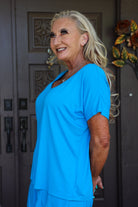 Hyfve V Neck Dolman Short Sleeve Basic Tee In Blue-shirts-Hyfve-Deja Nu Boutique, Women's Fashion Boutique in Lampasas, Texas