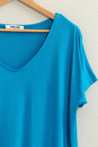 Hyfve V Neck Dolman Short Sleeve Basic Tee In Blue-shirts-Hyfve-Deja Nu Boutique, Women's Fashion Boutique in Lampasas, Texas