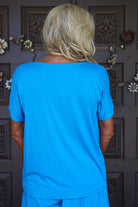 Hyfve V Neck Dolman Short Sleeve Basic Tee In Blue-shirts-Hyfve-Deja Nu Boutique, Women's Fashion Boutique in Lampasas, Texas