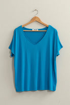 Hyfve V Neck Dolman Short Sleeve Basic Tee In Blue-shirts-Hyfve-Deja Nu Boutique, Women's Fashion Boutique in Lampasas, Texas