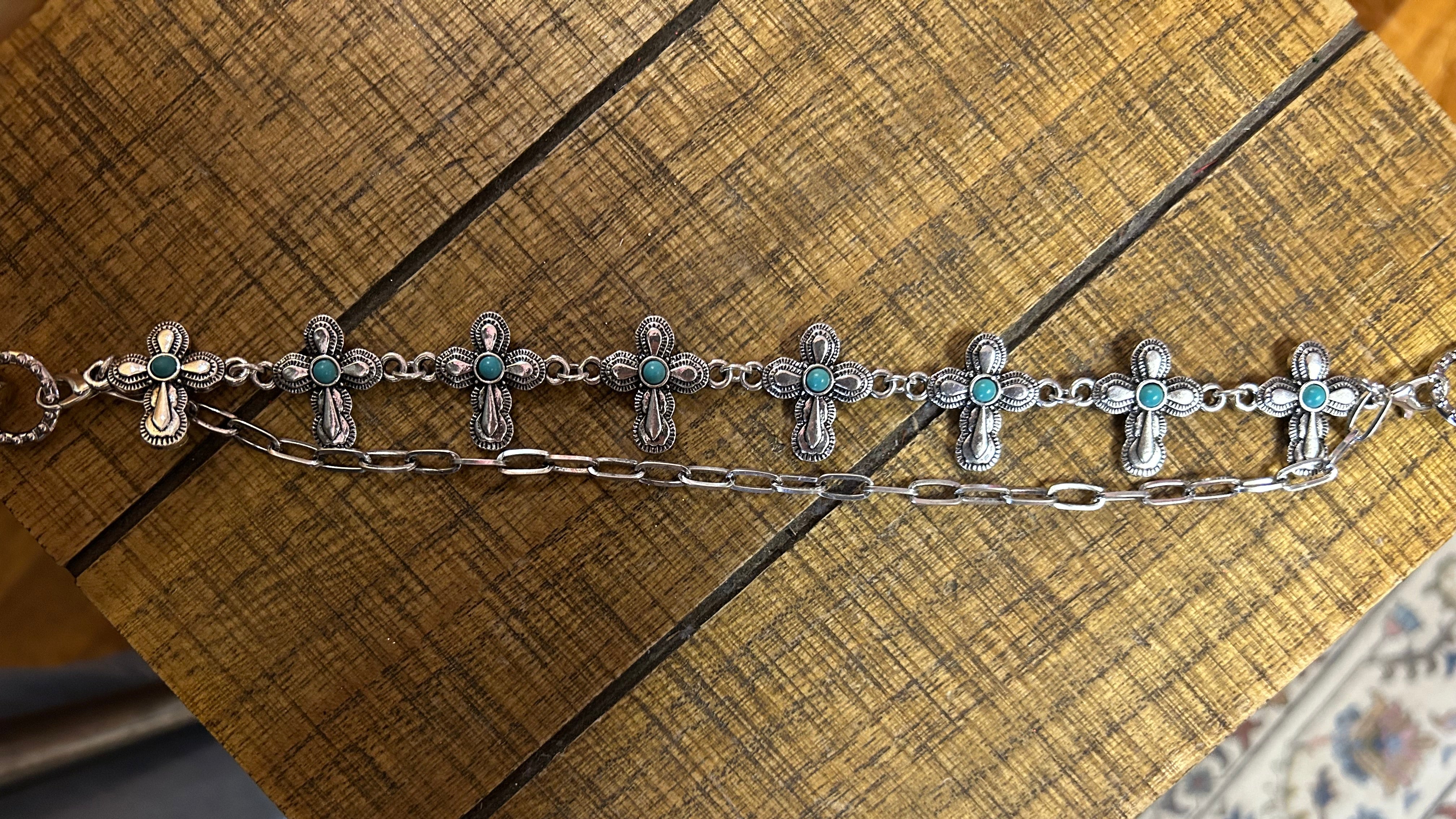 Silver Cross Charm Strap with Turquoise Accents – Versatile Accessory-Charm Strap-Deja Nu Tx-Deja Nu Boutique, Women's Fashion Boutique in Lampasas, Texas