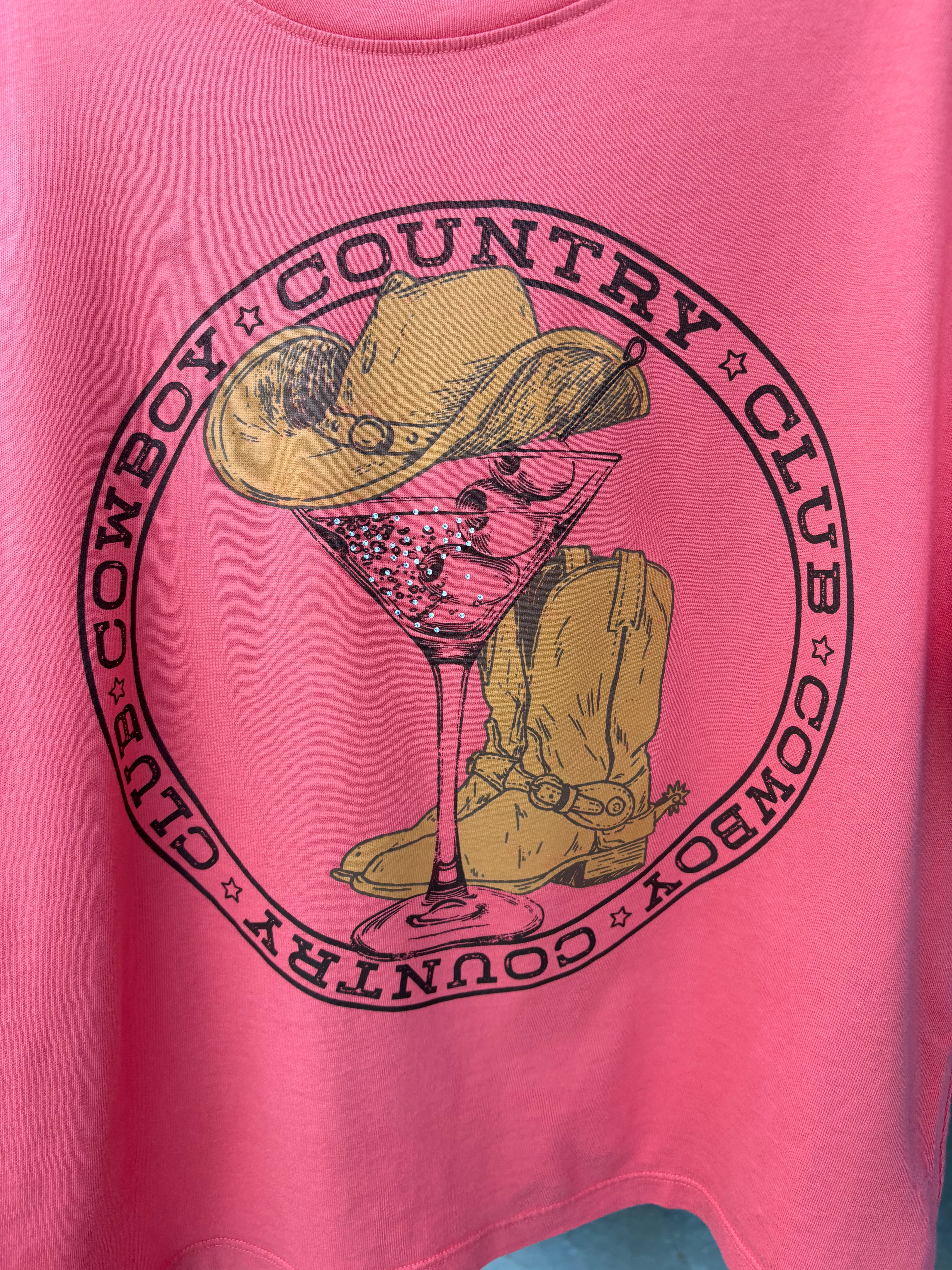 All Us Cowboy Cocktail Club Rhinestone Cropped Tee in Crimson-T-Shirts-All Us-Deja Nu Boutique, Women's Fashion Boutique in Lampasas, Texas