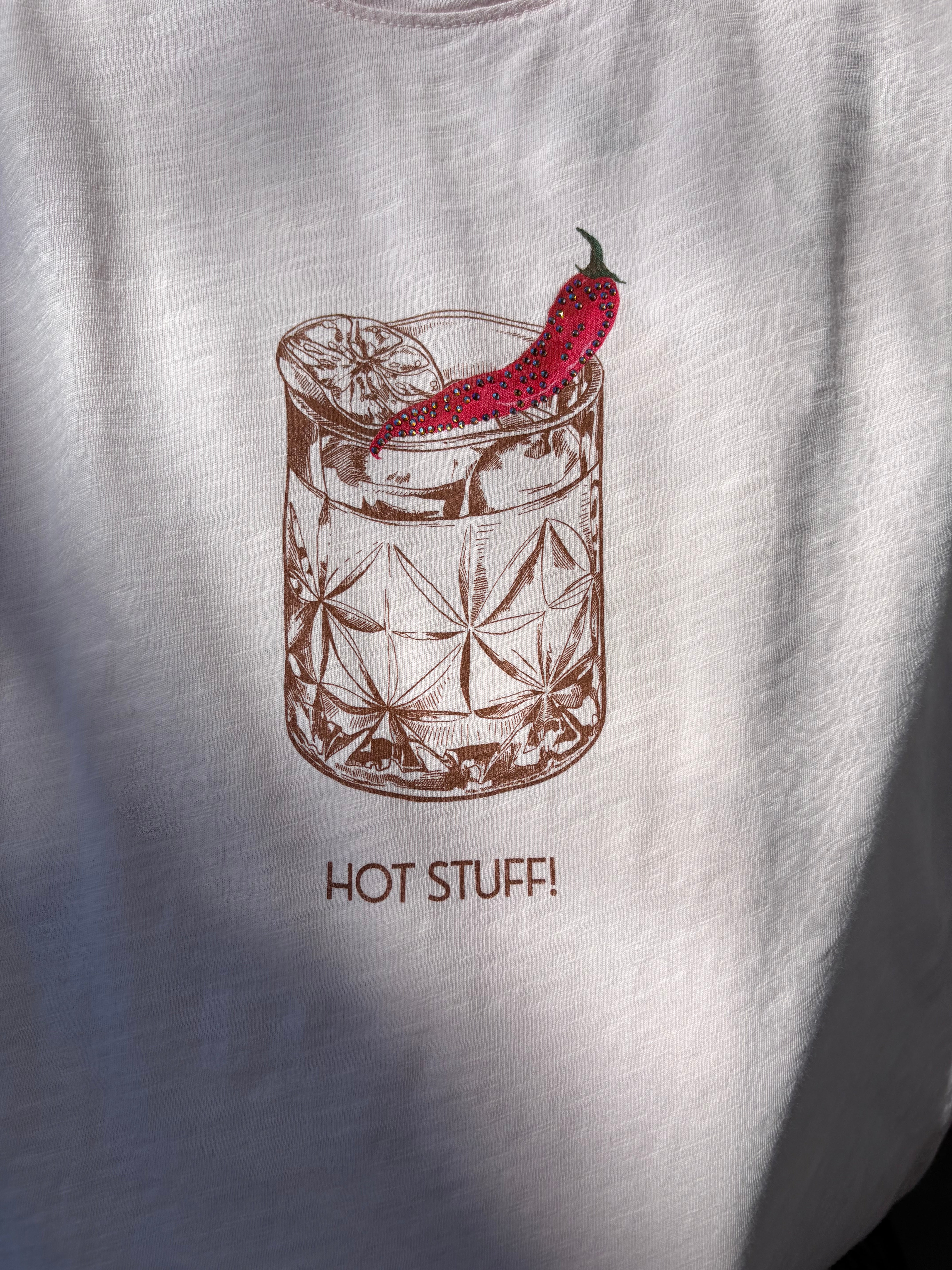 All Us “HOT STUFF” Rhinestone Slub Cap Tee In Powder Pink-T-Shirts-All Us-Deja Nu Boutique, Women's Fashion Boutique in Lampasas, Texas