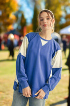 JODIFL Gameday Colorblock Sweatshirt in Royal Blue-Tops-Jodifl-Deja Nu Boutique, Women's Fashion Boutique in Lampasas, Texas