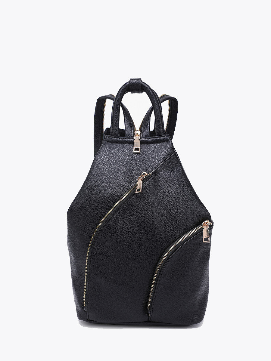 Jen & Co. Maura Vegan Diagonal Zipper Backpack – Black-Handbags, Wallets & Cases-Jen & Co.-Deja Nu Boutique, Women's Fashion Boutique in Lampasas, Texas