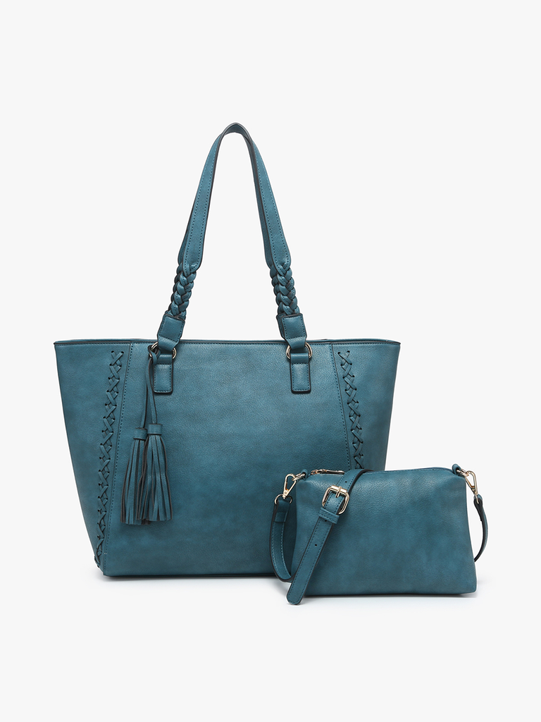 Jen & Co Lisa Whipstitch Hobo With Braided Accents In Dark Teal And Matching Crossbody-Handbags, Wallets & Cases-Jen & Co.-Deja Nu Boutique, Women's Fashion Boutique in Lampasas, Texas