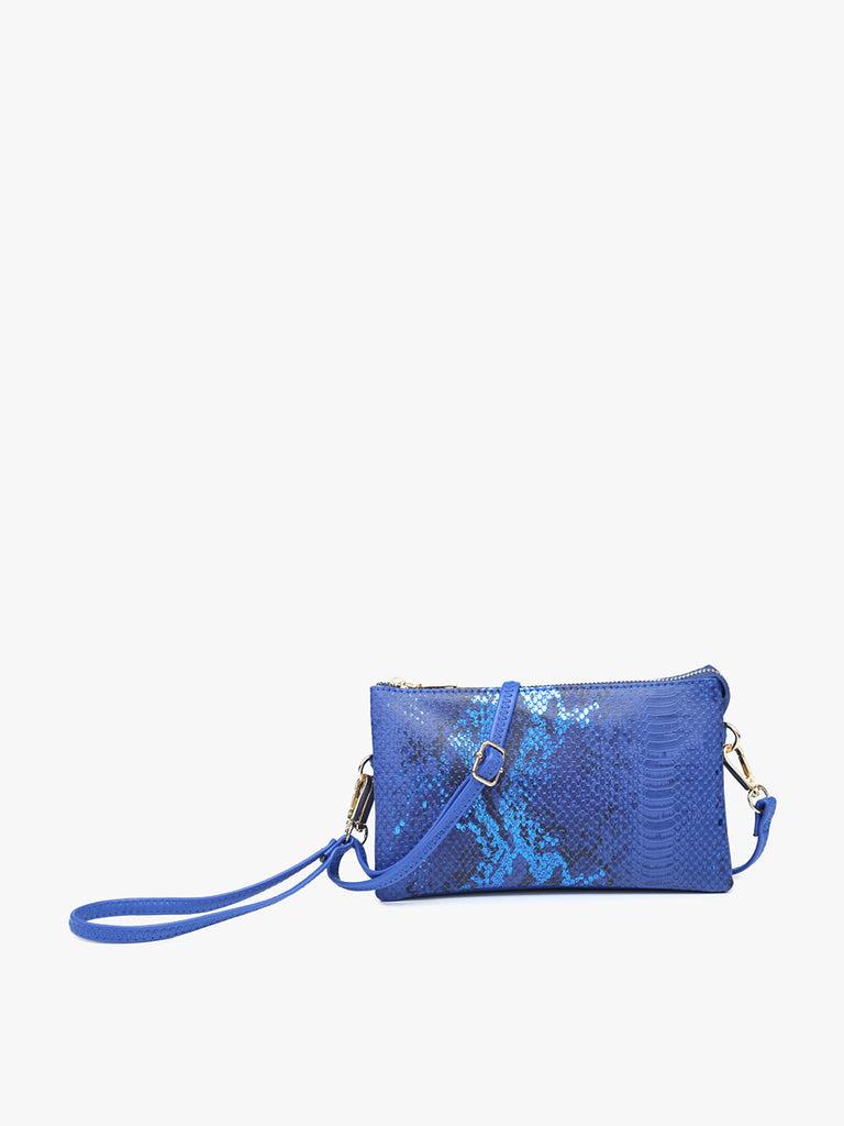 Jen & Co Riley Snake Three Compartment Crossbody Or Wristlet In Metallic Blue-Handbags, Wallets & Cases-Jen & Co.-Deja Nu Boutique, Women's Fashion Boutique in Lampasas, Texas