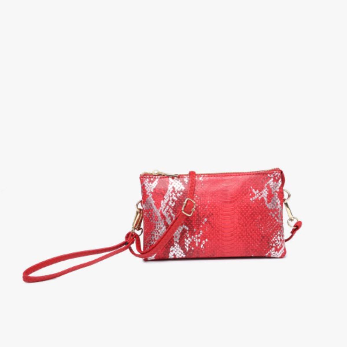 Jen & Co Riley Snake Three Compartment Crossbody Or Wristlet In Metallic Red-Handbags, Wallets & Cases-Jen & Co.-Deja Nu Boutique, Women's Fashion Boutique in Lampasas, Texas