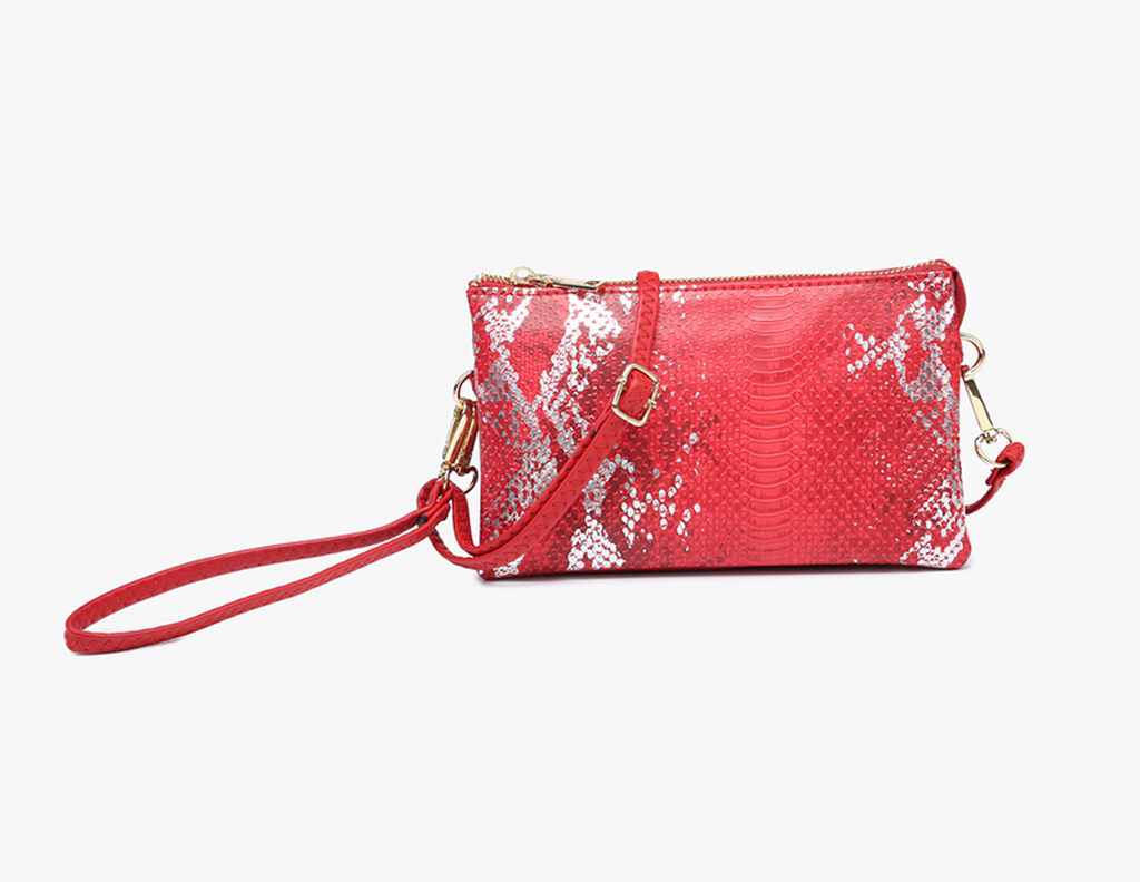 Jen & Co Riley Snake Three Compartment Crossbody Or Wristlet In Metallic Red-Handbags, Wallets & Cases-Jen & Co.-Deja Nu Boutique, Women's Fashion Boutique in Lampasas, Texas