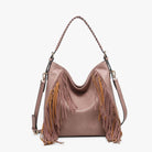 Jen & Co Sav Distressed Hobo With Fringe Detail In Mauve-Handbags, Wallets & Cases-Jen & Co.-Deja Nu Boutique, Women's Fashion Boutique in Lampasas, Texas