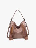 Jen & Co Sav Distressed Hobo With Fringe Detail In Mauve-Handbags, Wallets & Cases-Jen & Co.-Deja Nu Boutique, Women's Fashion Boutique in Lampasas, Texas