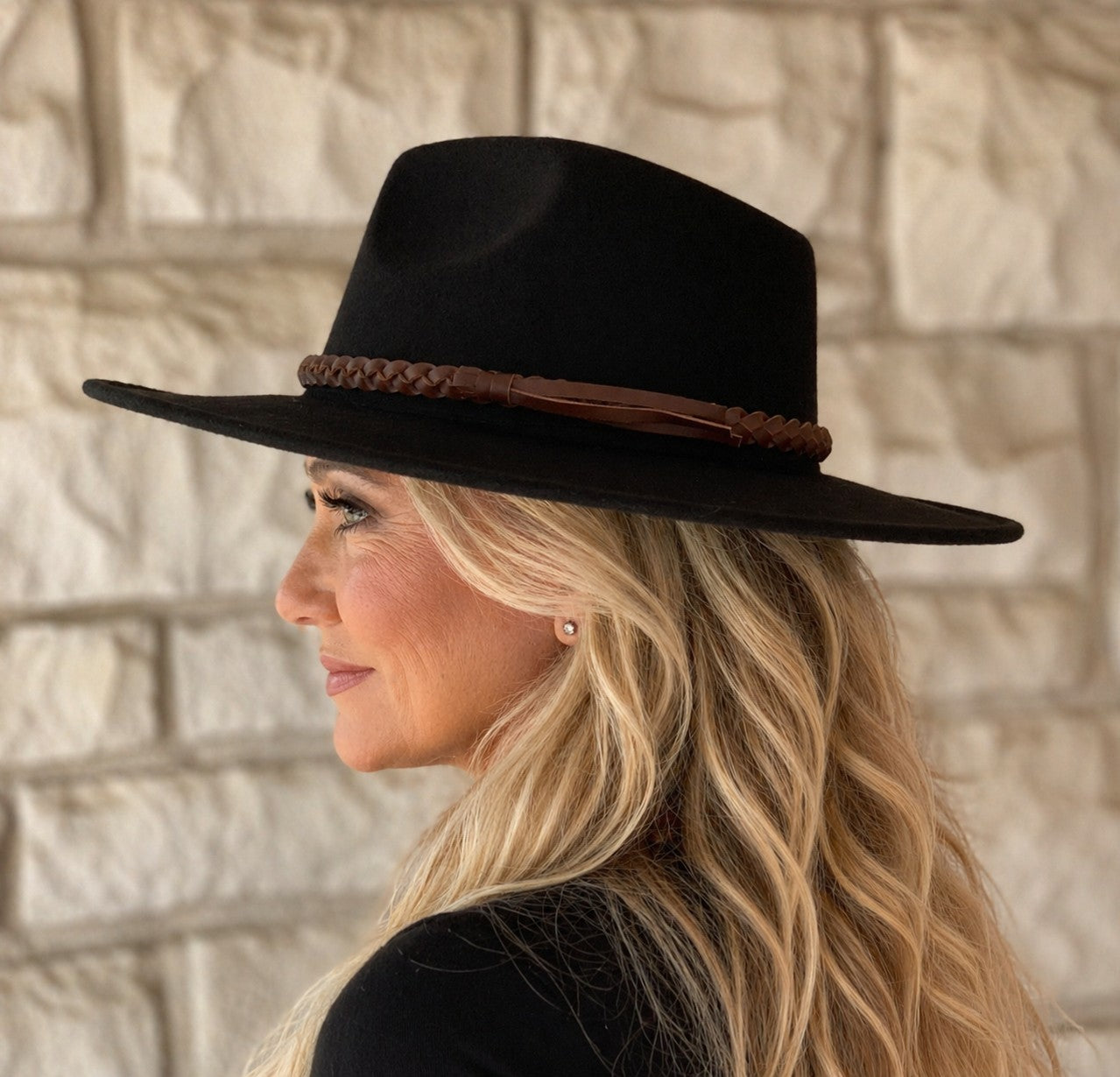 Jen & Co Debbie Braided Trim Wide Brim Fedora Hat In Black-Hats-Jen & Co.-Deja Nu Boutique, Women's Fashion Boutique in Lampasas, Texas