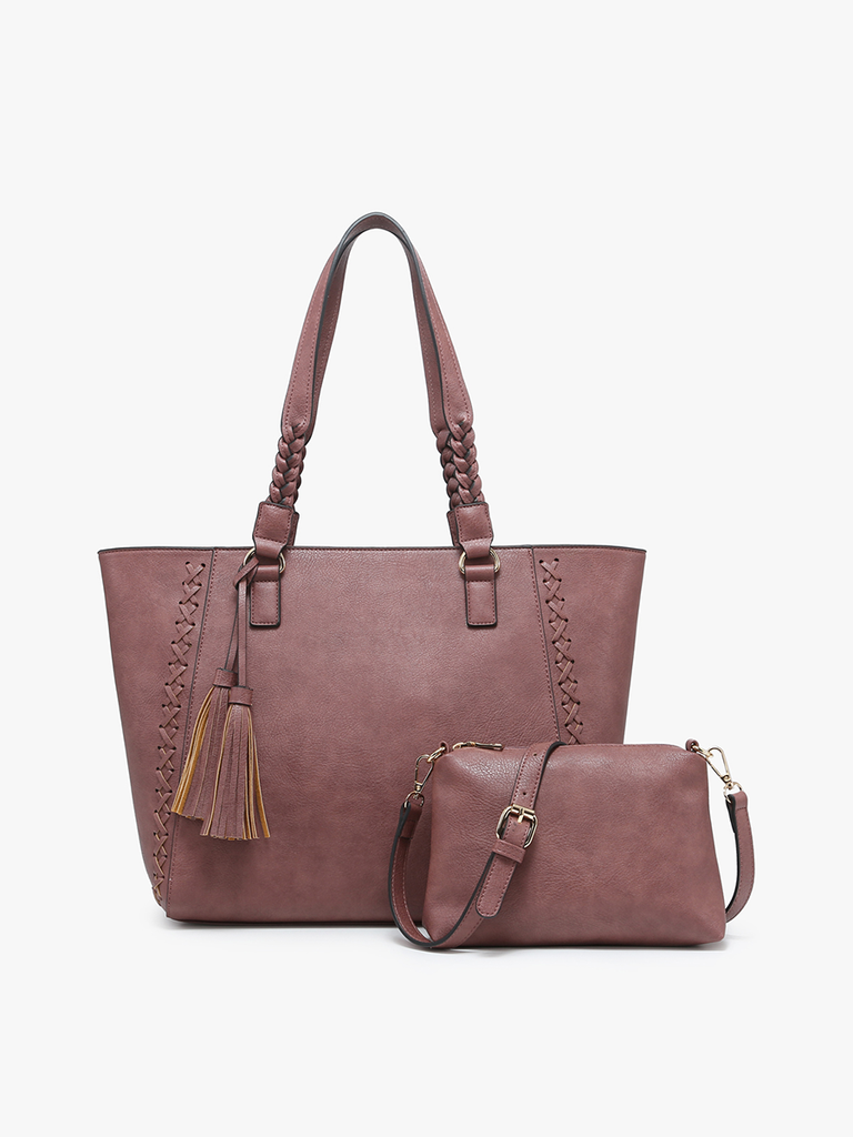 Jen & Co Lisa Whipstitch Hobo With Braided Accents In Dark Mauve With Matching Crossbody-Handbags, Wallets & Cases-Jen & Co.-Deja Nu Boutique, Women's Fashion Boutique in Lampasas, Texas