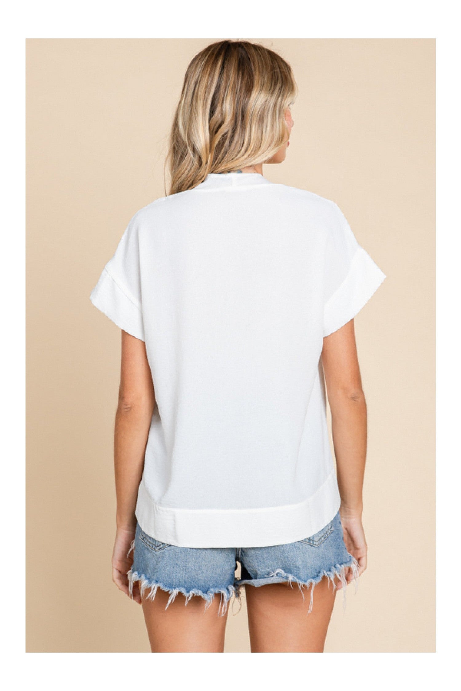 Jodifl Basic Off White Short Sleeve Blouse-Tops-Jodifl-Deja Nu Boutique, Women's Fashion Boutique in Lampasas, Texas