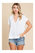 Jodifl Basic Off White Short Sleeve Blouse-Tops-Jodifl-Deja Nu Boutique, Women's Fashion Boutique in Lampasas, Texas