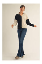 Jodifl Color Block Collared Top in Black Taupe-Tops-Jodifl-Deja Nu Boutique, Women's Fashion Boutique in Lampasas, Texas