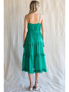 Jodifl Emerald Green Chiffon Swiss Dot Midi Dress With Surplice Neckline-Midi Dresses-Jodifl-Deja Nu Boutique, Women's Fashion Boutique in Lampasas, Texas