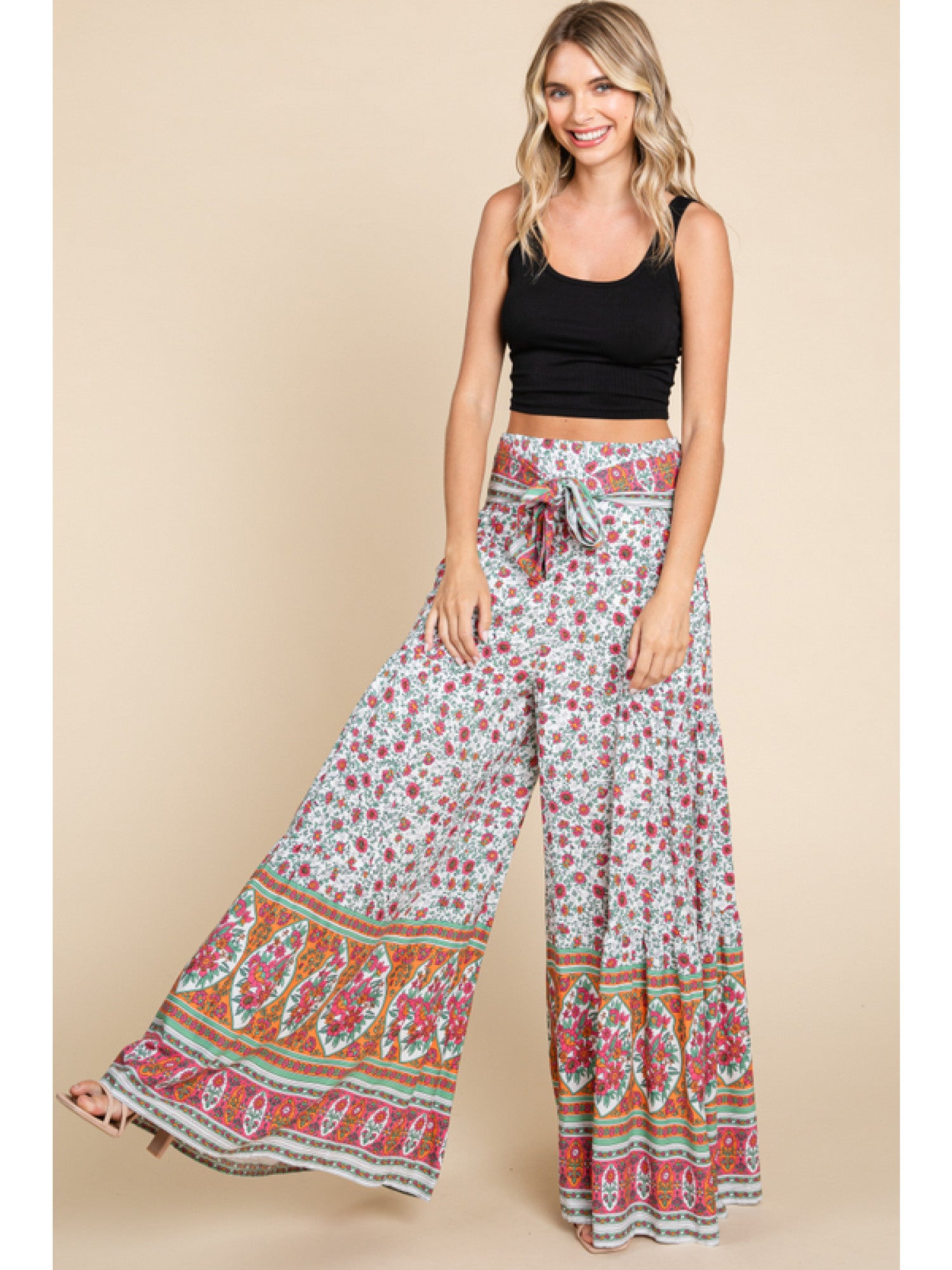 Jodifl Off White Floral Print Palazzo Wide Leg Pants-Bottoms-Jodifl-Deja Nu Boutique, Women's Fashion Boutique in Lampasas, Texas