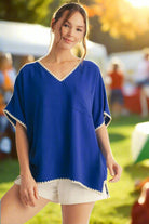 Jodifl Royal Blue Cotton Shell Stitch Top For Game Day And Everyday Chic-Tops-Jodifl-Deja Nu Boutique, Women's Fashion Boutique in Lampasas, Texas