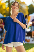 Jodifl Royal Blue Cotton Shell Stitch Top For Game Day And Everyday Chic-Tops-Jodifl-Deja Nu Boutique, Women's Fashion Boutique in Lampasas, Texas