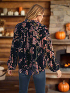 Jodifl Royal Blue Floral Velvet Button Down Shirt-shirts-Jodifl-Deja Nu Boutique, Women's Fashion Boutique in Lampasas, Texas