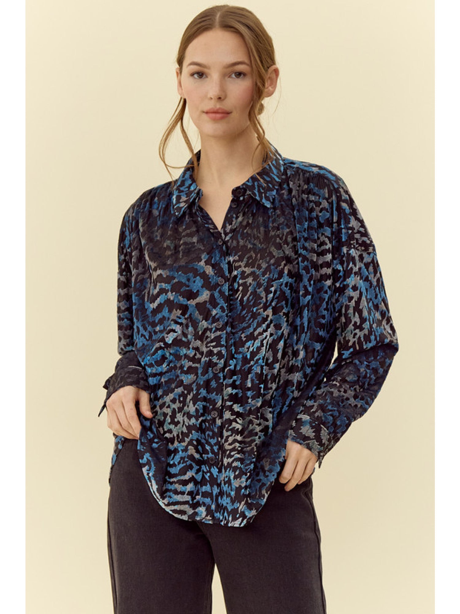 Jodifl Teal Velvet Leopard Print Blouse-shirts-Jodifl-Deja Nu Boutique, Women's Fashion Boutique in Lampasas, Texas